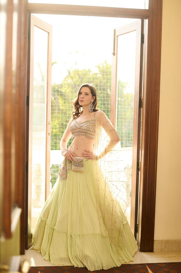 GREEN LEHENGA WITH POTLI BAG