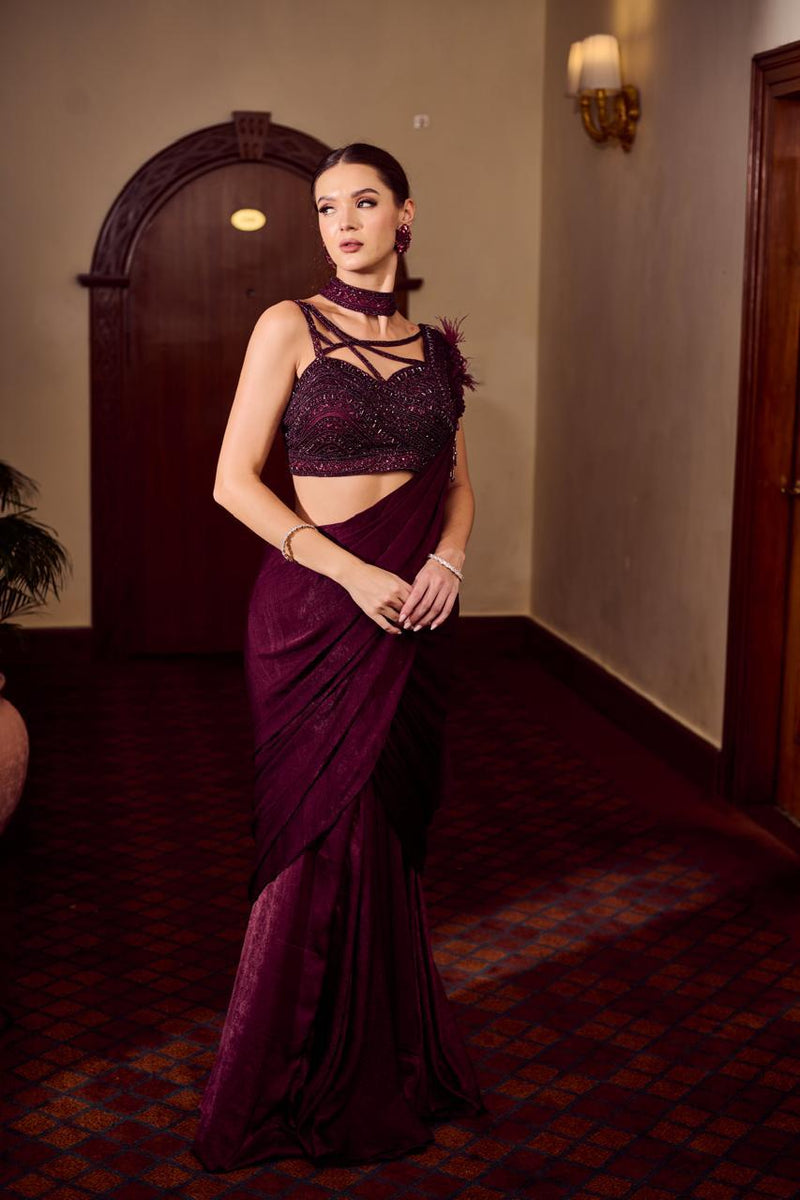 BURGANDY READY-MADE SAREE