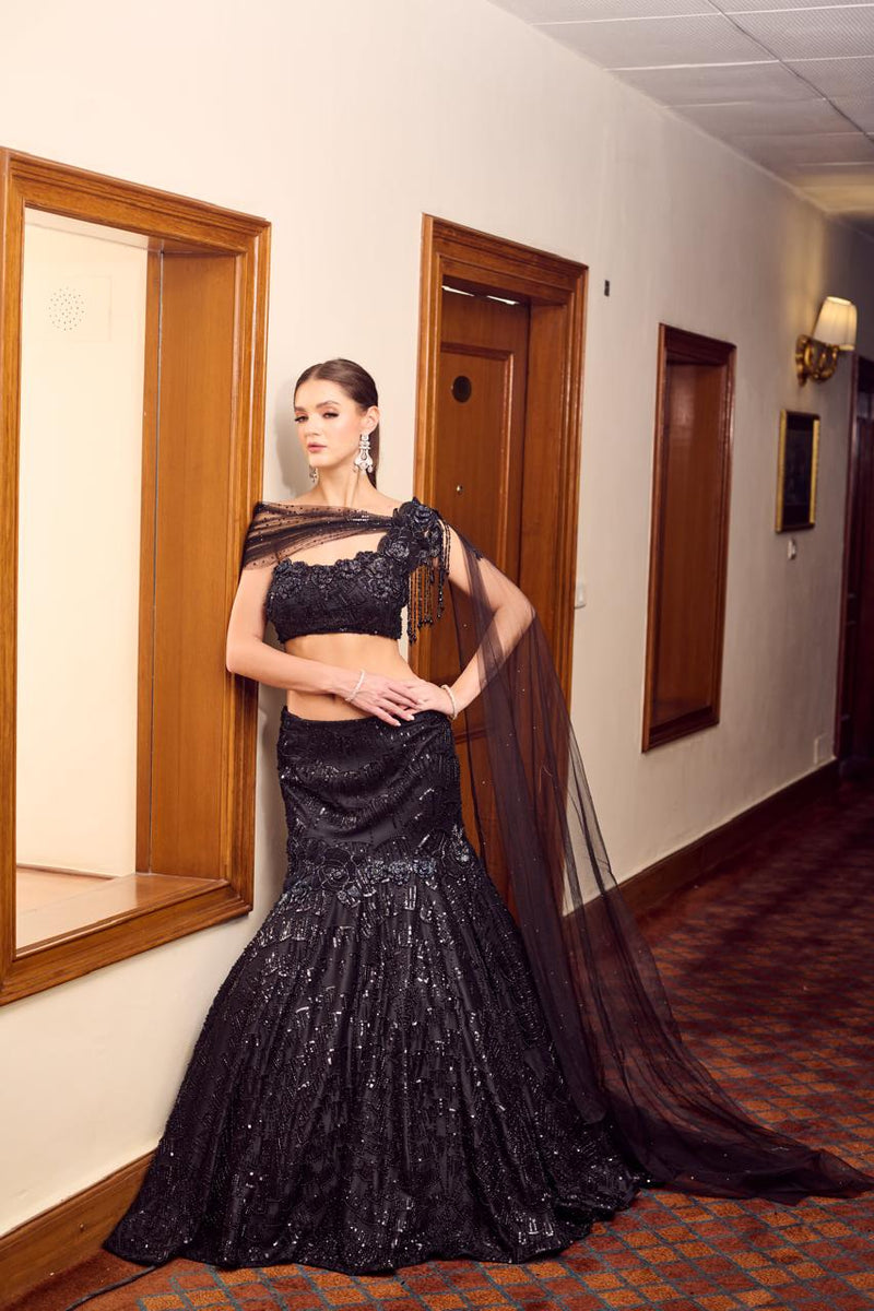 BLACK ON BLACK SEQUENCE  LEHENGA