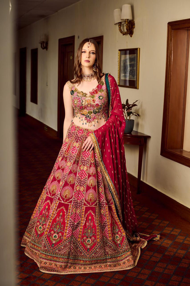 HOT PINK MULTI LEHENGA