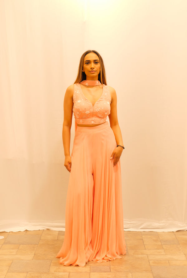 PEACH SHORT TOP SHARARA
