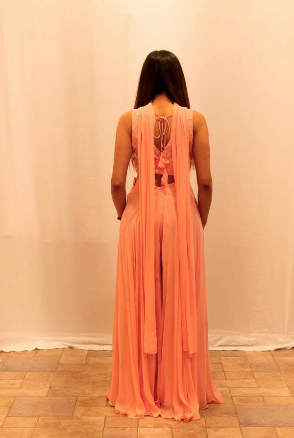 PEACH SHORT TOP SHARARA
