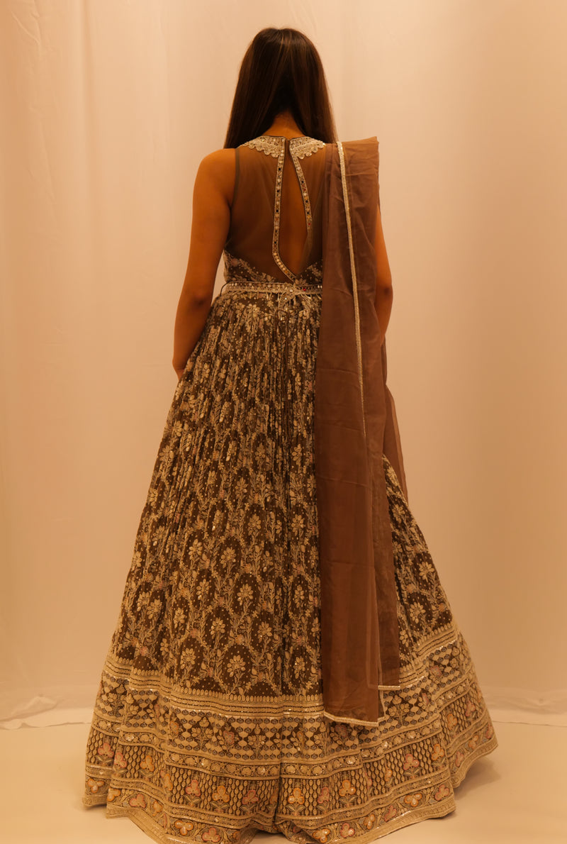 BROWN WITH WHITE THREAD ANARKALI