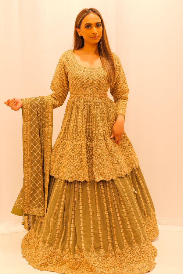 FOREST GREEN LONG-TOP LEHENGA