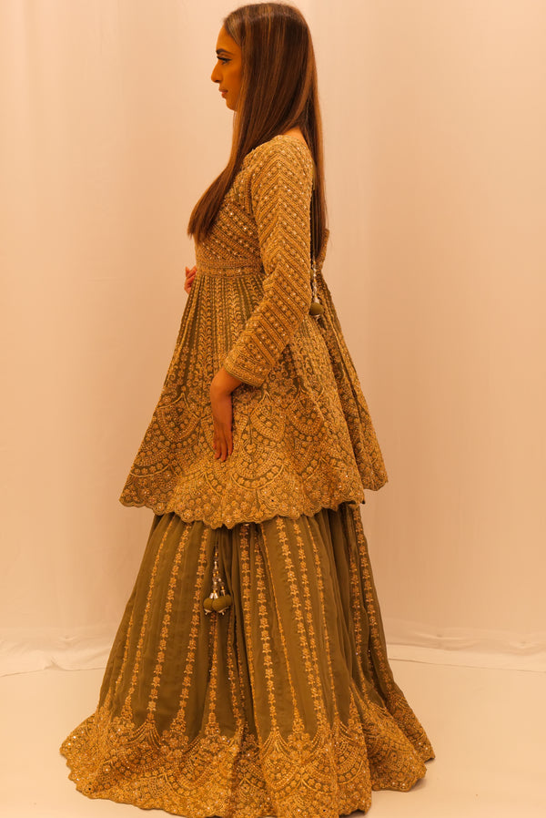 FOREST GREEN LONG-TOP LEHENGA