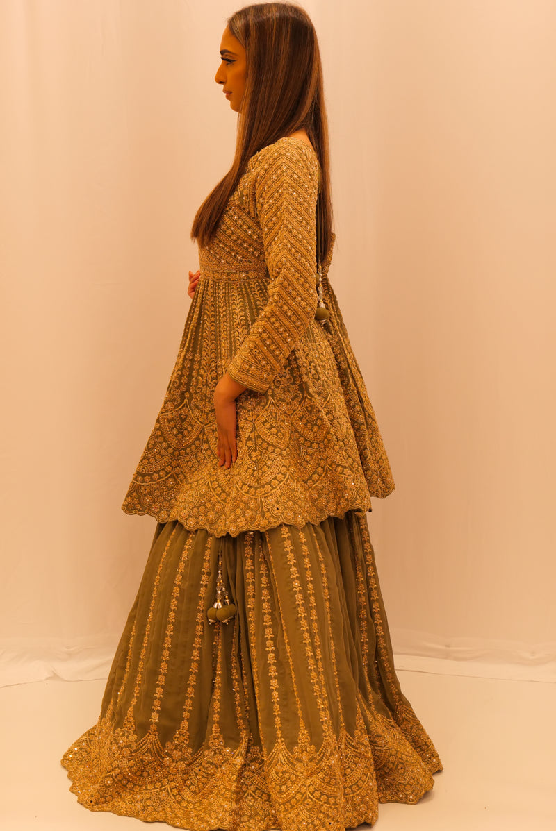 FOREST GREEN LONG-TOP LEHENGA