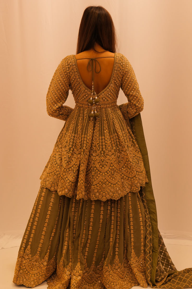 FOREST GREEN LONG-TOP LEHENGA