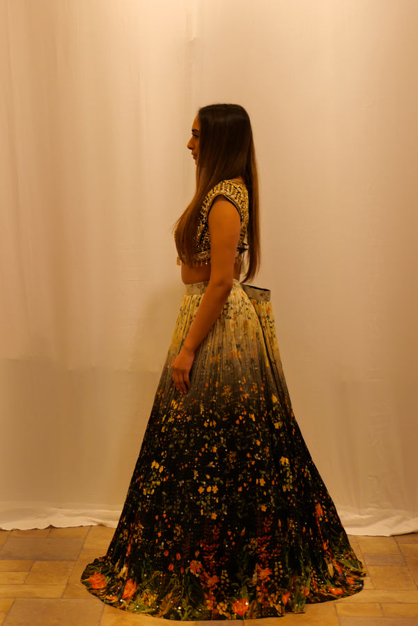 OMBRÈ BLACK FLORAL LEHENGA