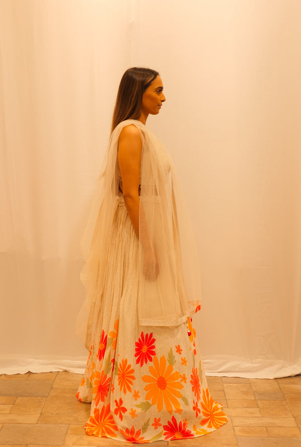 IVORY PRINTED LEHENGA WITH PEARL BLOUSE