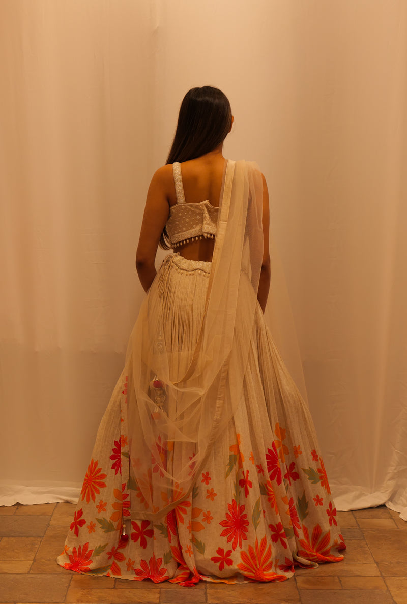 IVORY PRINTED LEHENGA WITH PEARL BLOUSE