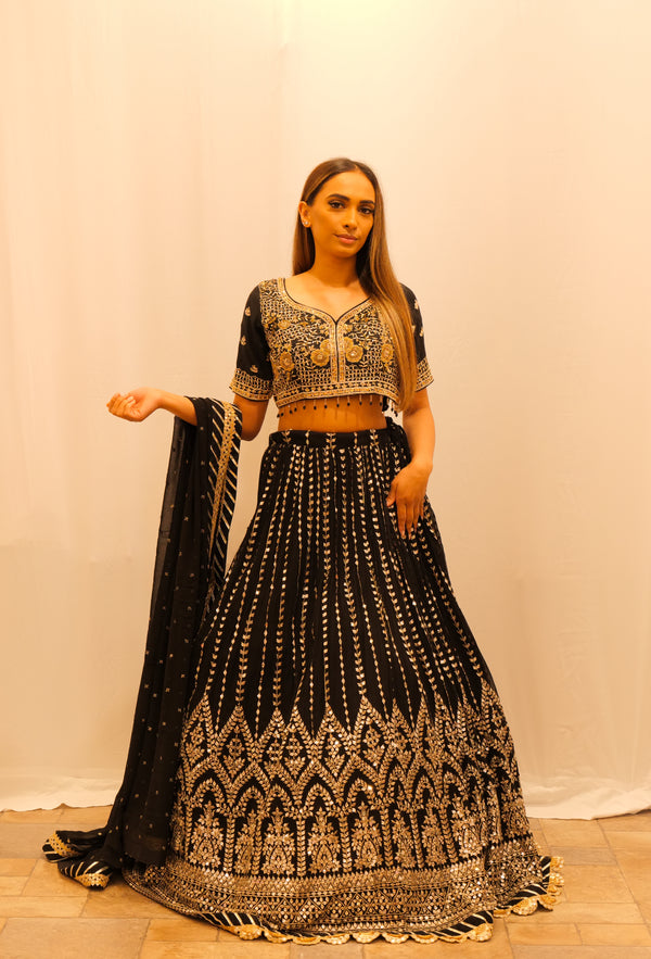 BLACK WITH GOLD LEHENGA