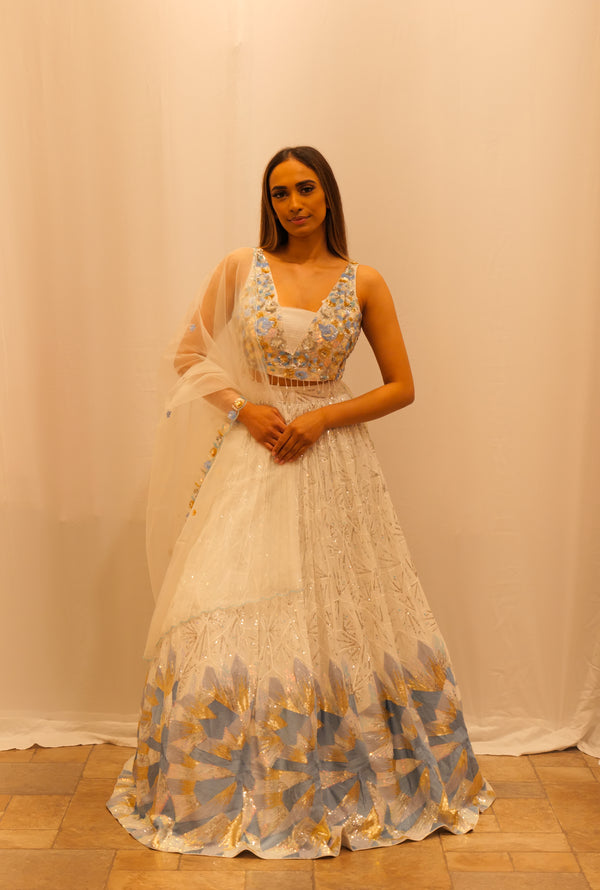 IVORY WITH BLUE SEQUENCE LEHENGA