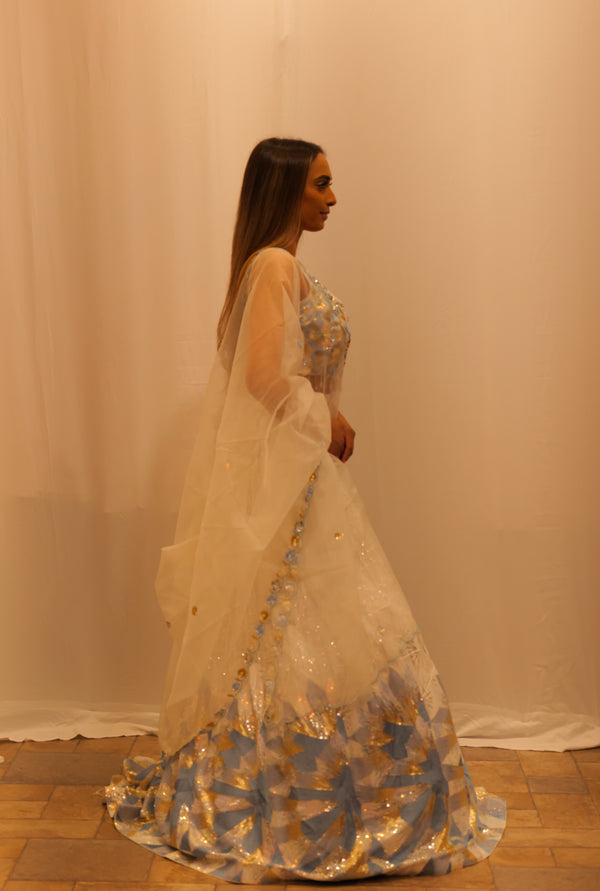 IVORY WITH BLUE SEQUENCE LEHENGA