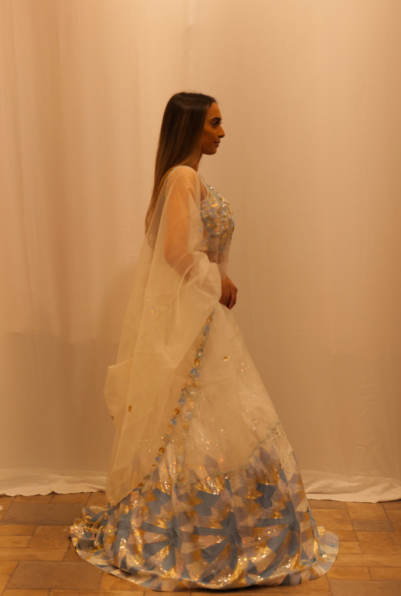IVORY WITH BLUE SEQUENCE LEHENGA