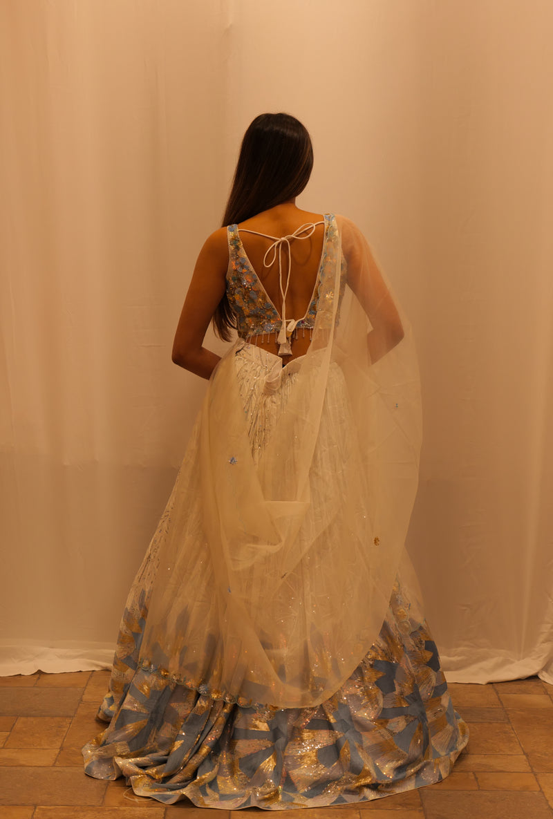 IVORY WITH BLUE SEQUENCE LEHENGA