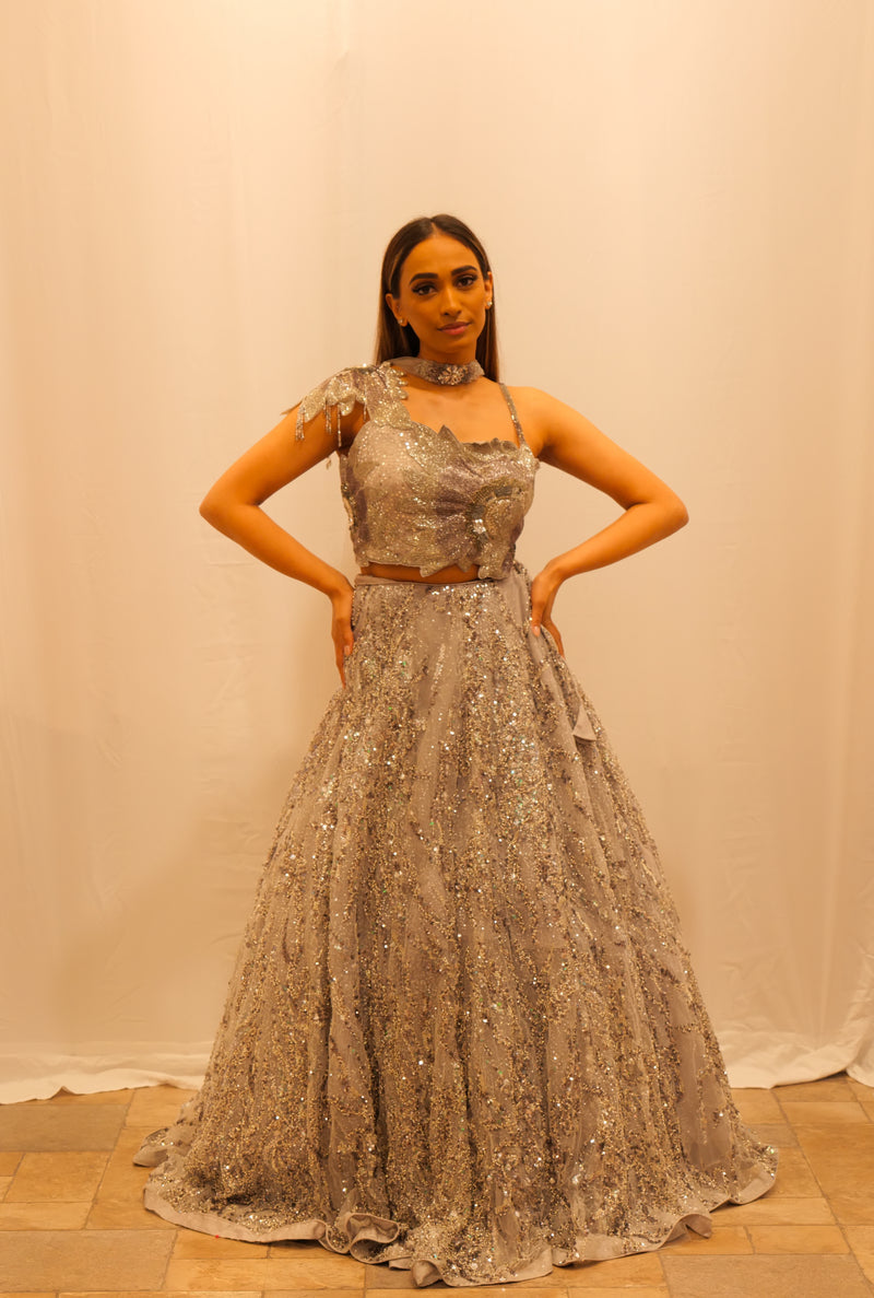 GREY SEQUENCE LEHENGA
