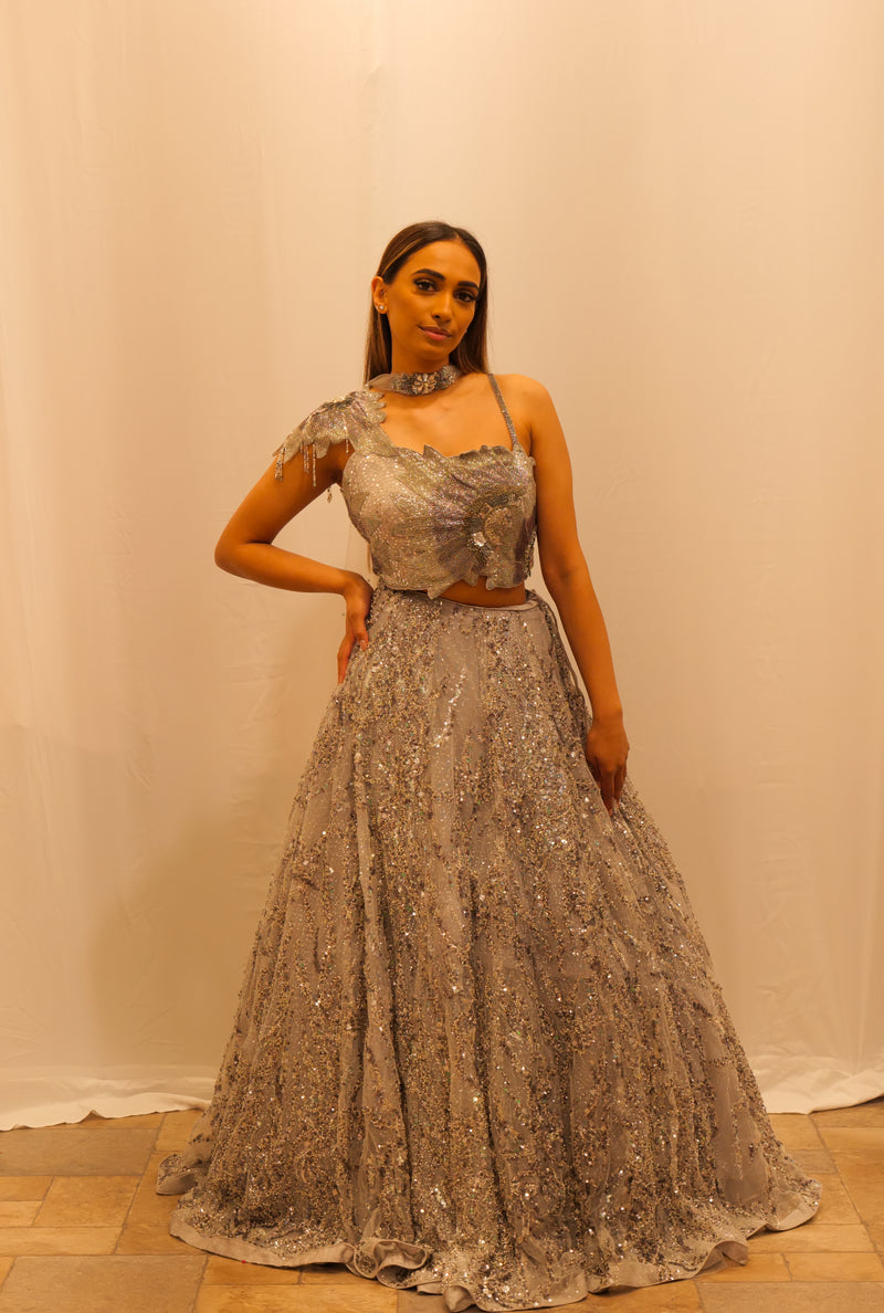 GREY SEQUENCE LEHENGA