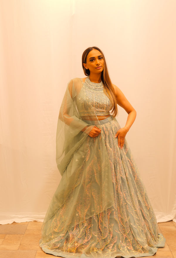AQUA SEQUENCE LEHENGA