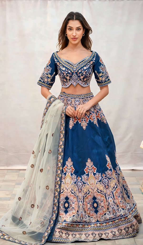 BLUE EMBROIDERED SILK LEHENGA