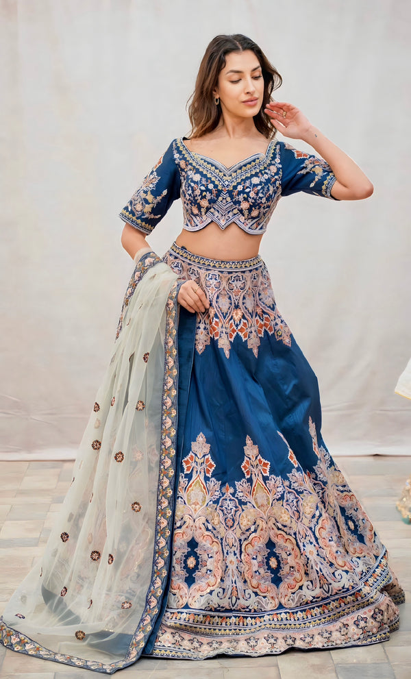 BLUE EMBROIDERED SILK LEHENGA