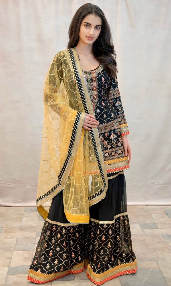 BLACK SHARARA WITH MULTI EMBROIDERY