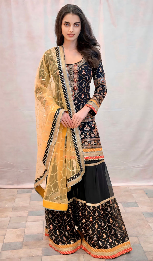 BLACK SHARARA WITH MULTI EMBROIDERY