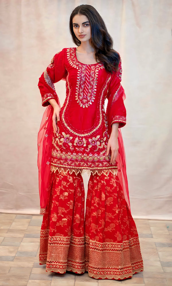 HOT PINK SILK SHARARA