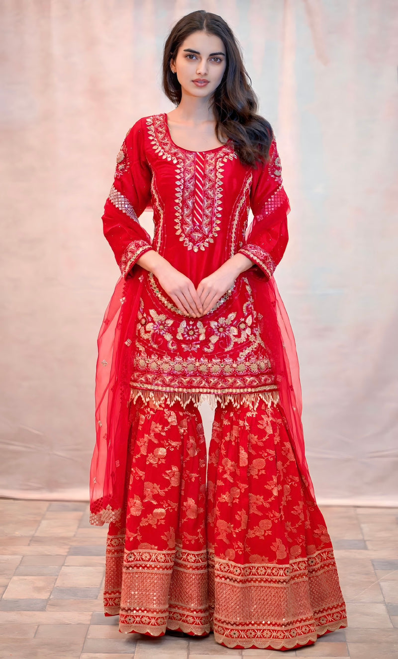 HOT PINK SILK SHARARA