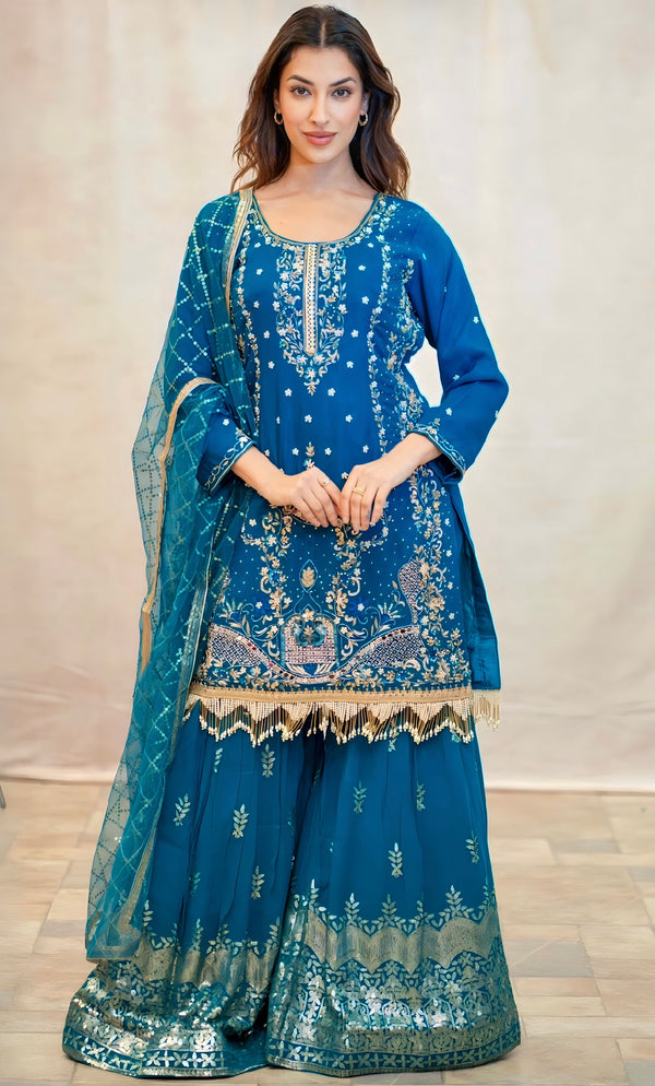 BLUE GEORGETTE SHARARA