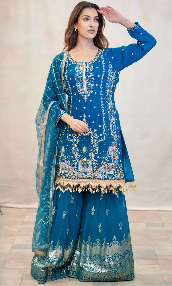 BLUE GEORGETTE SHARARA