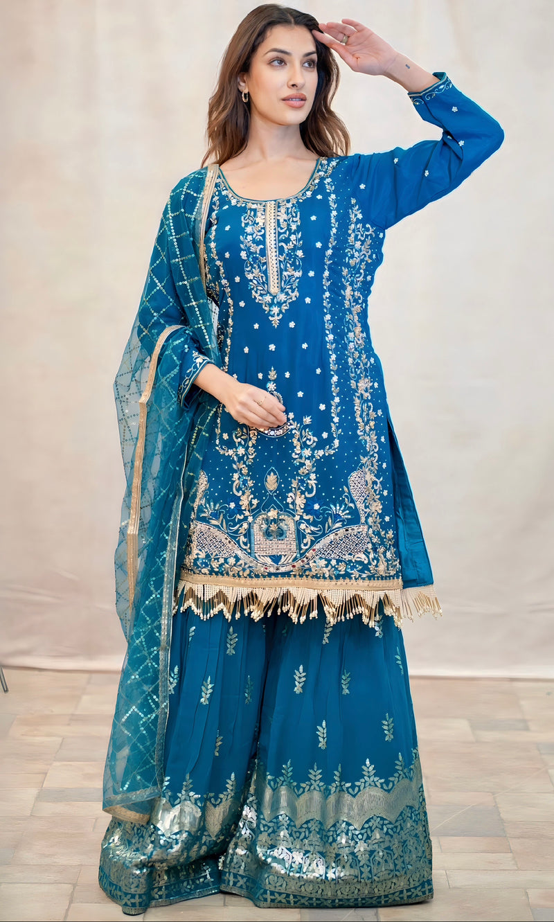BLUE GEORGETTE SHARARA