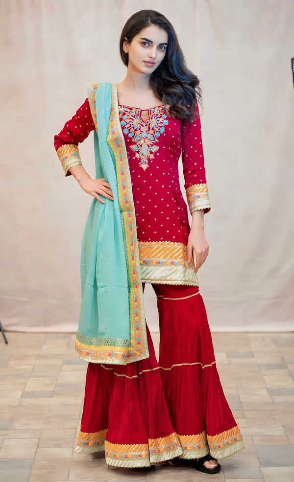 PINK SHARARA WITH CONTRAST DUPUTTA