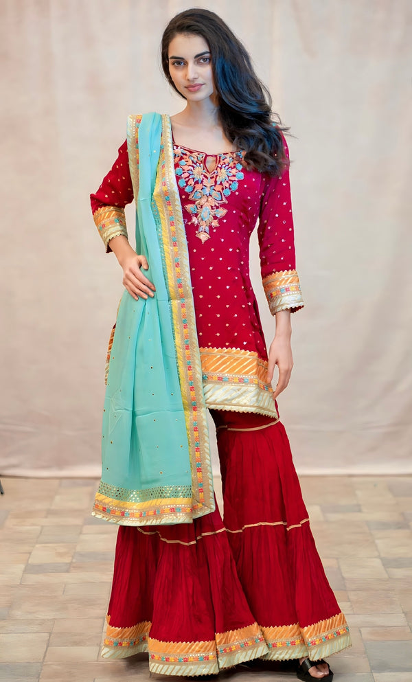 PINK SHARARA WITH CONTRAST DUPUTTA