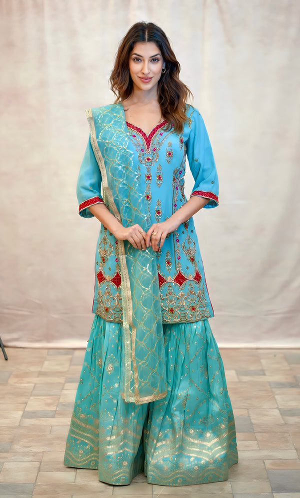 BLUE GEORGETTE SHARARA