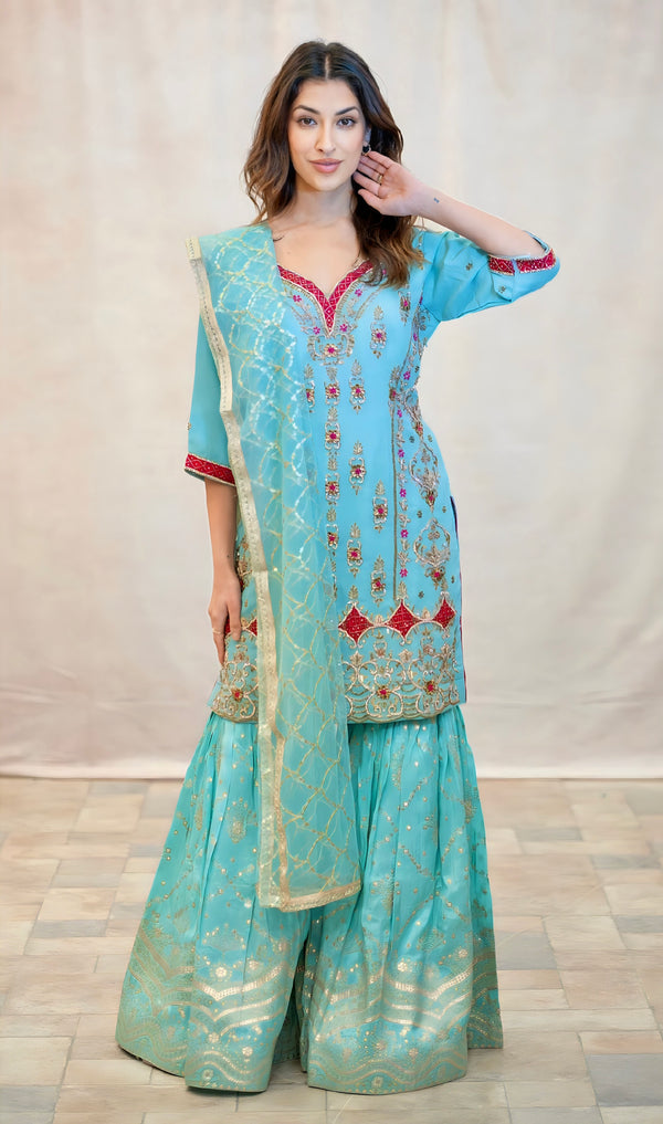 BLUE GEORGETTE SHARARA