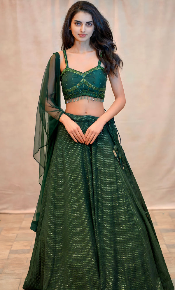 GREEN SEQUINS LEHENGA