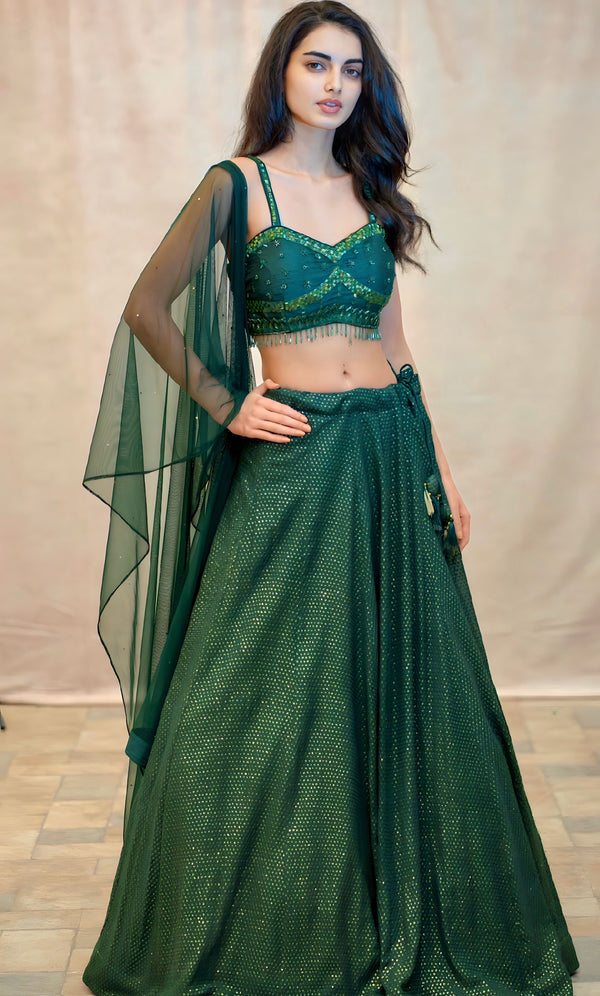 GREEN SEQUINS LEHENGA