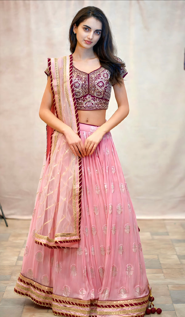 PINK LEHENGA WITH CONTRAST BLOUSE