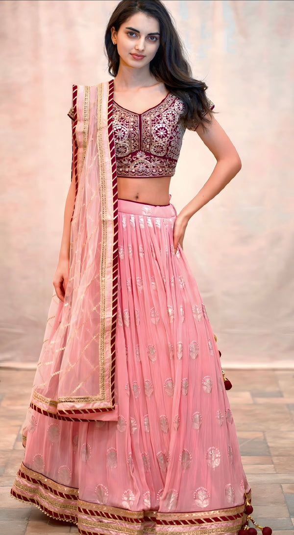 PINK LEHENGA WITH CONTRAST BLOUSE