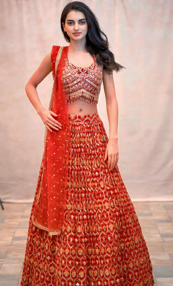 ORANGE PRINTED LEHENGA