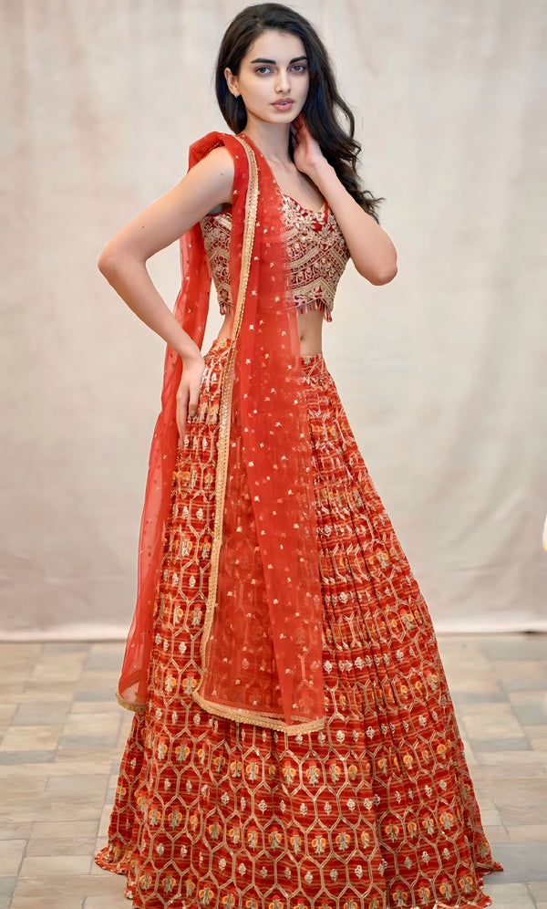 ORANGE PRINTED LEHENGA