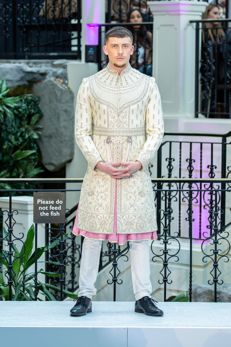 OFF-WHITE SHERWANI WITH BELT