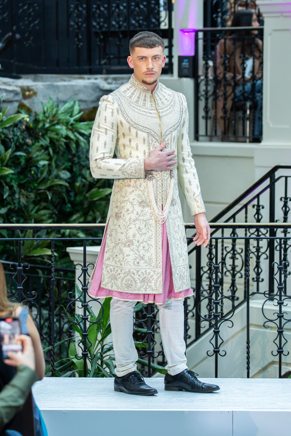 OFF-WHITE SHERWANI WITH BELT