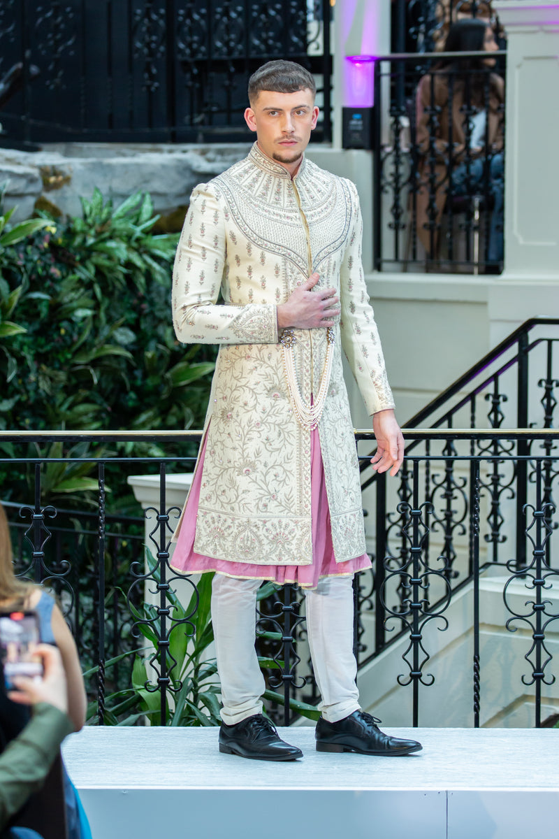OFF-WHITE SHERWANI WITH BELT