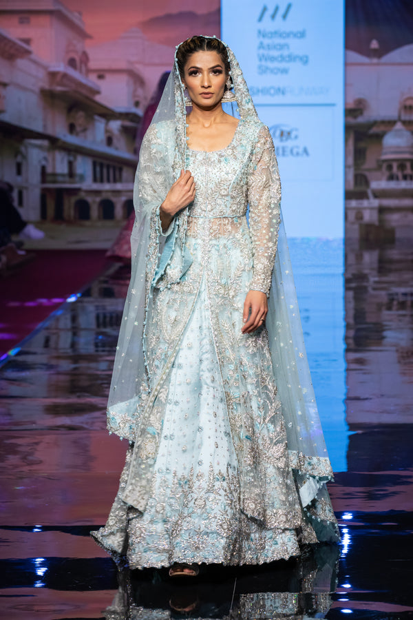 BABY BLUE JACKET BRIDAL LEHENGA