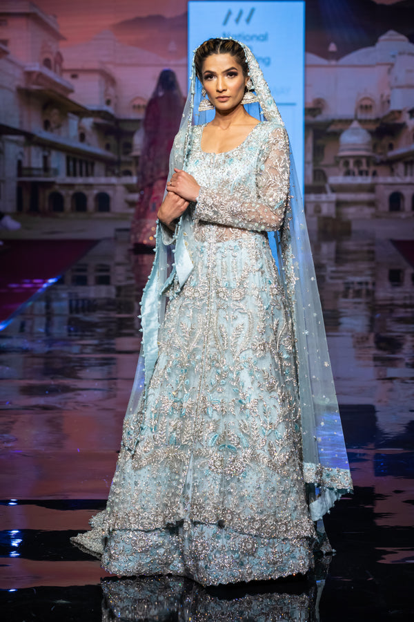 BABY BLUE JACKET BRIDAL LEHENGA