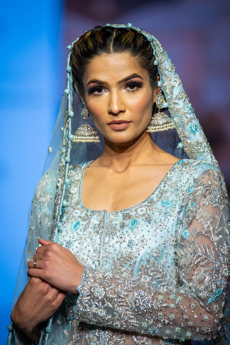 BABY BLUE JACKET BRIDAL LEHENGA