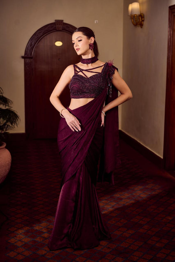 BURGANDY READY-MADE SAREE