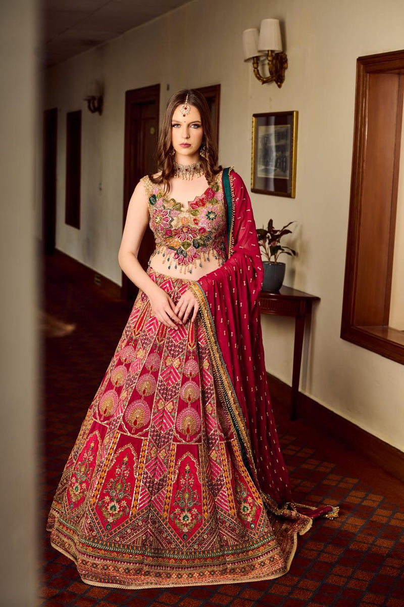 HOT PINK MULTI LEHENGA