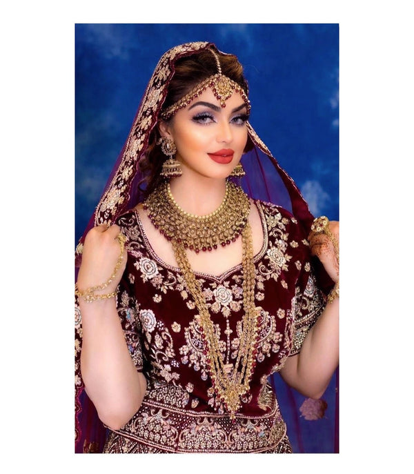 KUNDAN JEWELLERY WITH MAROON DROPS